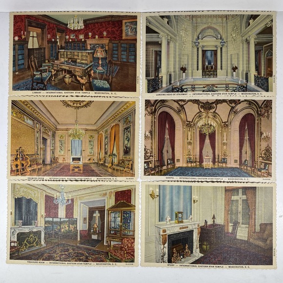 Other - International Eastern Star Temple Postcard Lot 6 Unposted Study Treasure Room